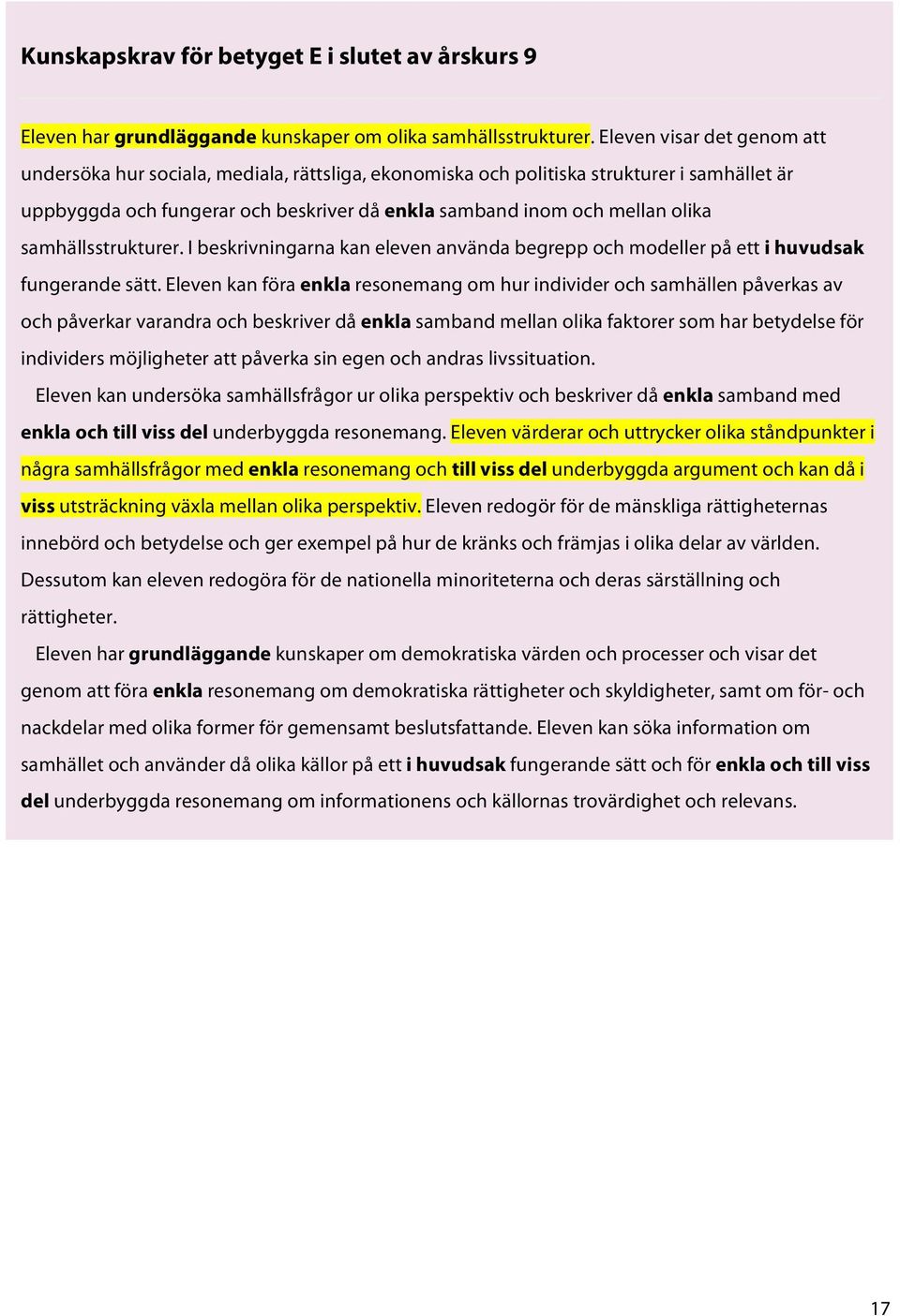 samhällsstrukturer. I beskrivningarna kan eleven använda begrepp och modeller på ett i huvudsak fungerande sätt.