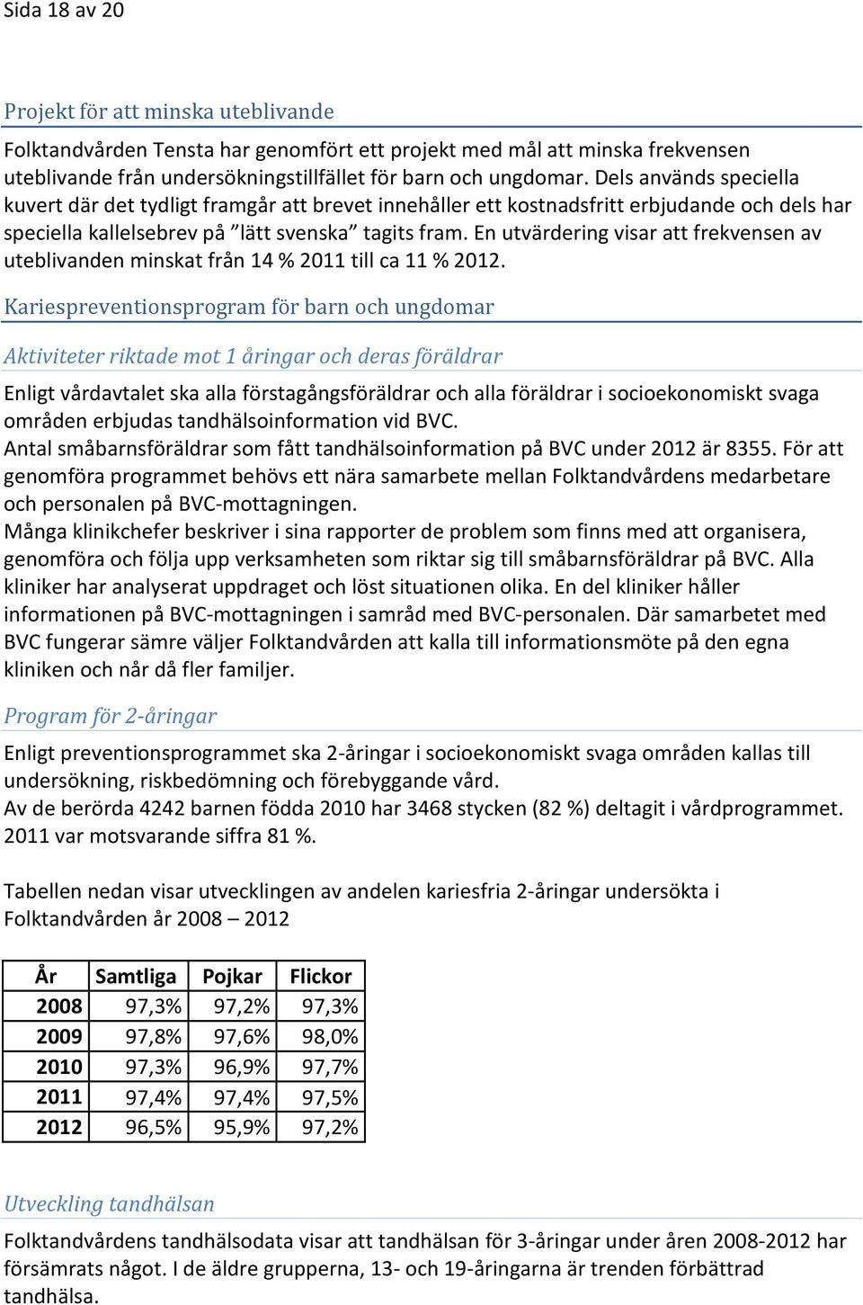 En utvärdering visar att frekvensen av uteblivanden minskat från 14 % 2011 till ca 11 % 2012.