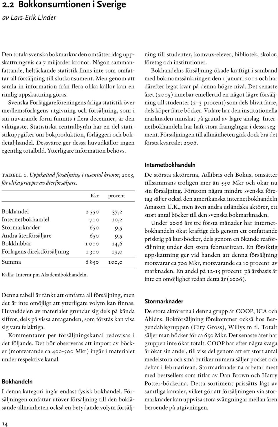 Svenska Förläggareföreningens årliga statistik över medlemsförlagens utgivning och försäljning, som i sin nuvarande form funnits i flera decennier, är den viktigaste.