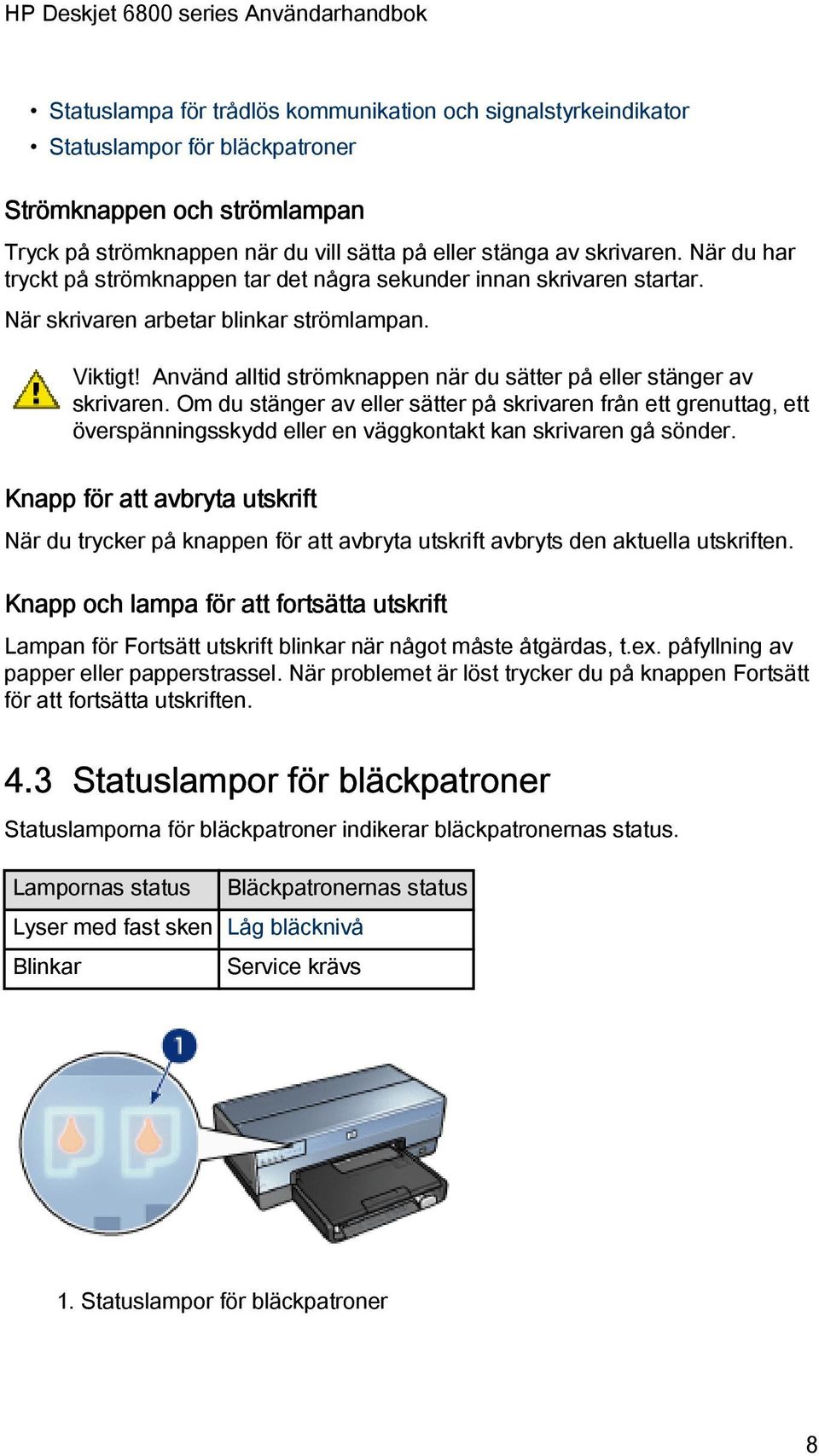 Använd alltid strömknappen när du sätter på eller stänger av skrivaren.