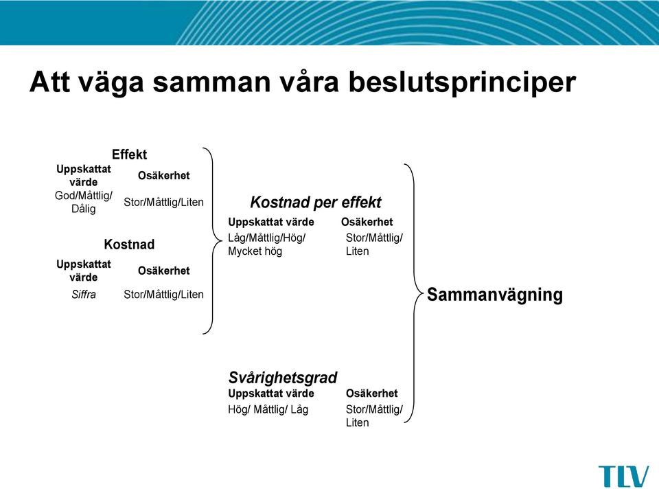 värde Låg/Måttlig/Hög/ Mycket hög Osäkerhet Stor/Måttlig/ Liten Siffra Stor/Måttlig/Liten