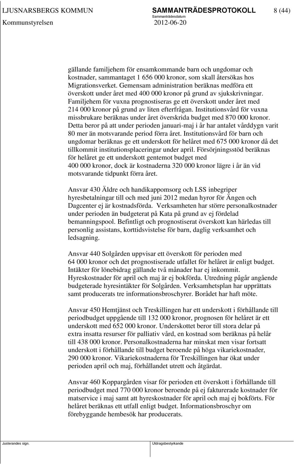 Familjehem för vuxna prognostiseras ge ett överskott under året med 214 000 kronor på grund av liten efterfrågan.