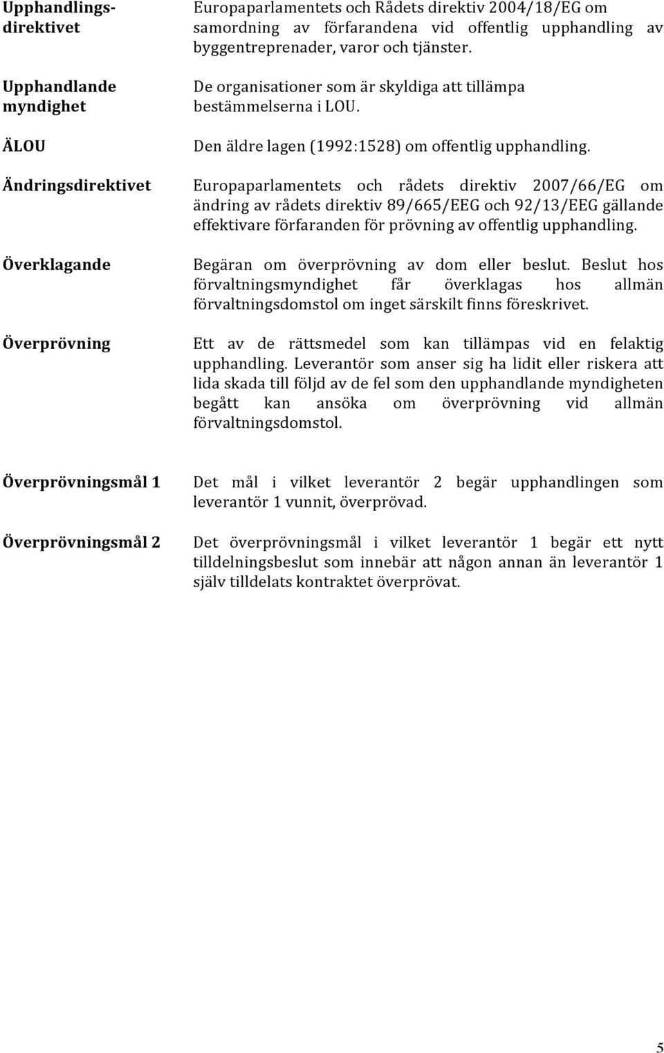 Europaparlamentets och rådets direktiv 2007/66/EG om ändring av rådets direktiv 89/665/EEG och 92/13/EEG gällande effektivare förfaranden för prövning av offentlig upphandling.