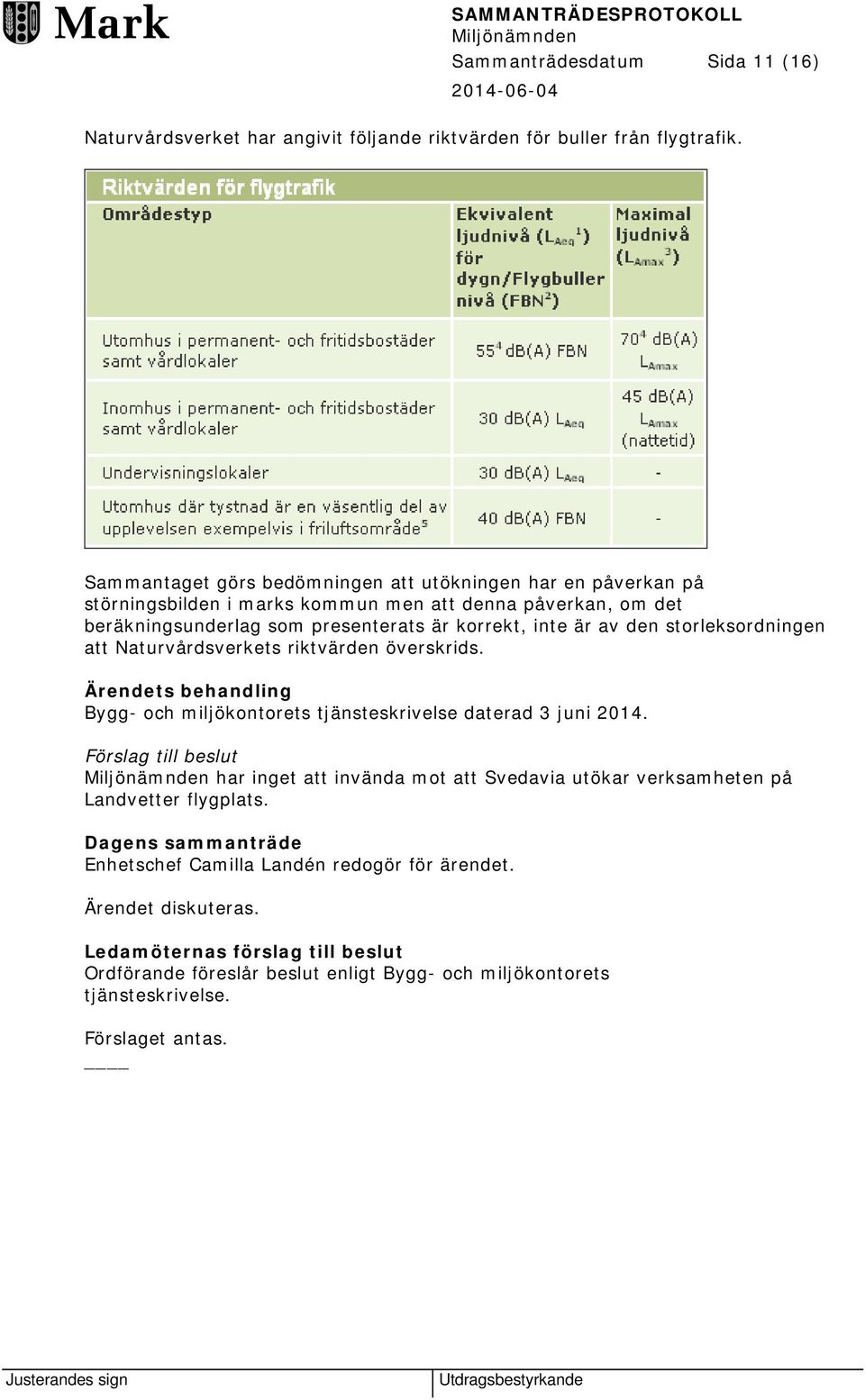 storleksordningen att Naturvårdsverkets riktvärden överskrids. Ärendets behandling Bygg- och miljökontorets tjänsteskrivelse daterad 3 juni 2014.