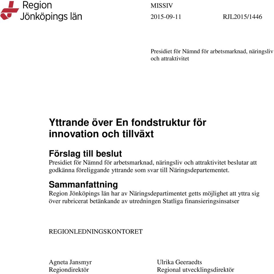svar till Näringsdepartementet.
