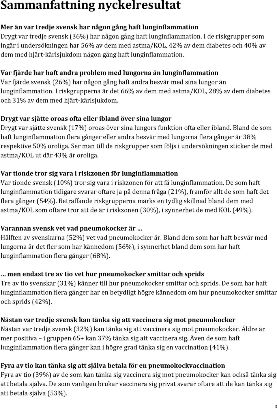 Var fjärde har haft andra problem med lungorna än lunginflammation Var fjärde svensk (26%) har någon gång haft andra besvär med sina lungor än lunginflammation.