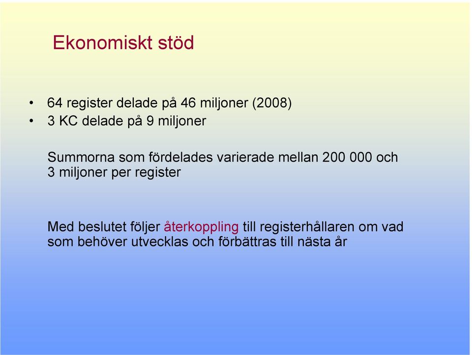 000 och 3 miljoner per register Med beslutet följer återkoppling