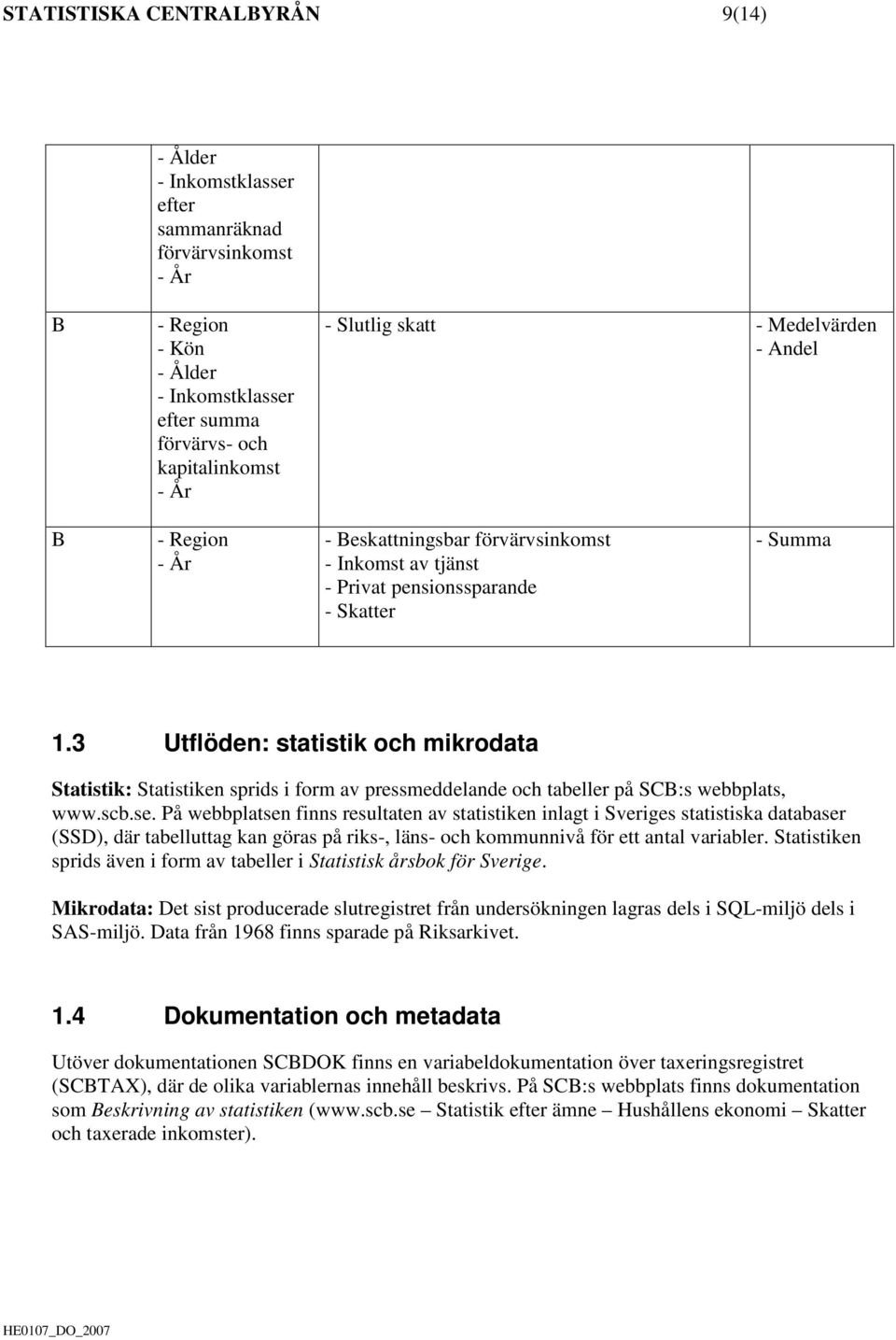 3 Utflöden: statistik och mikrodata Statistik: Statistiken sprids i form av pressmeddelande och tabeller på SC:s webbplats, www.scb.se.