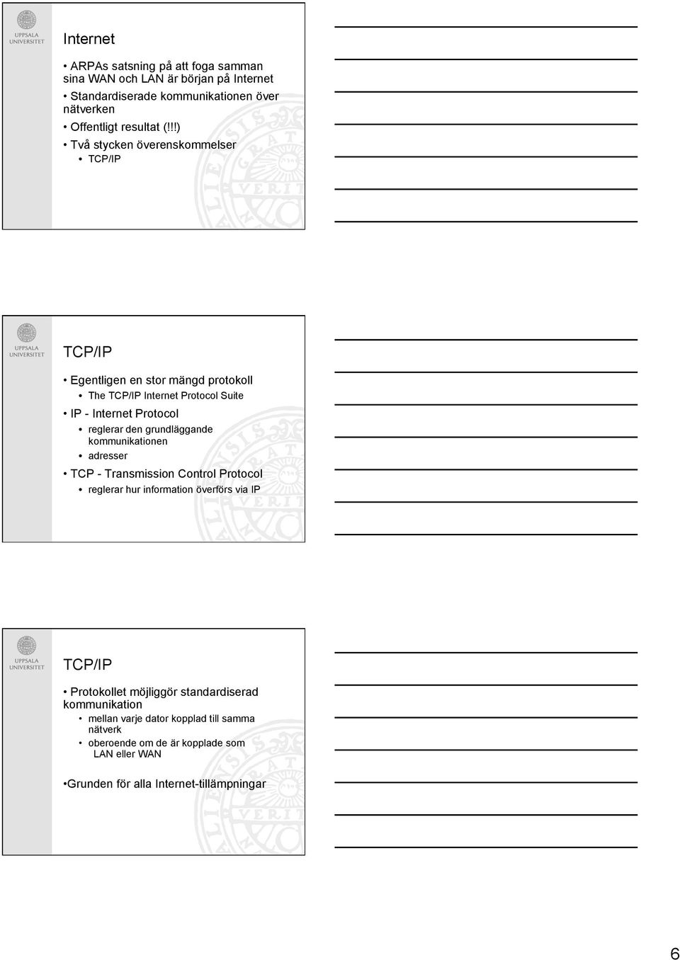 grundläggande kommunikationen adresser TCP - Transmission Control Protocol reglerar hur information överförs via IP TCP/IP Protokollet möjliggör