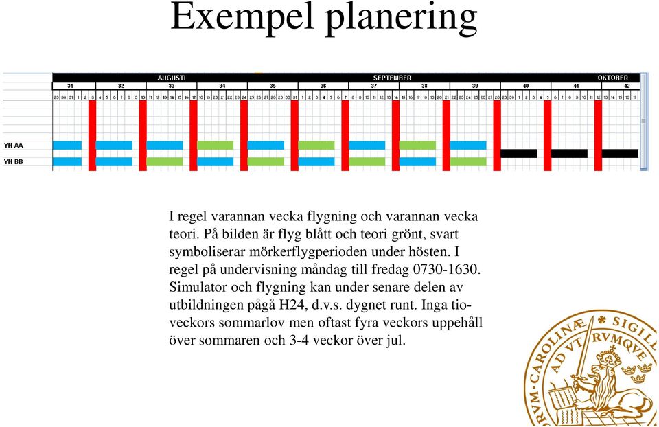 I regel på undervisning måndag till fredag 0730-1630.