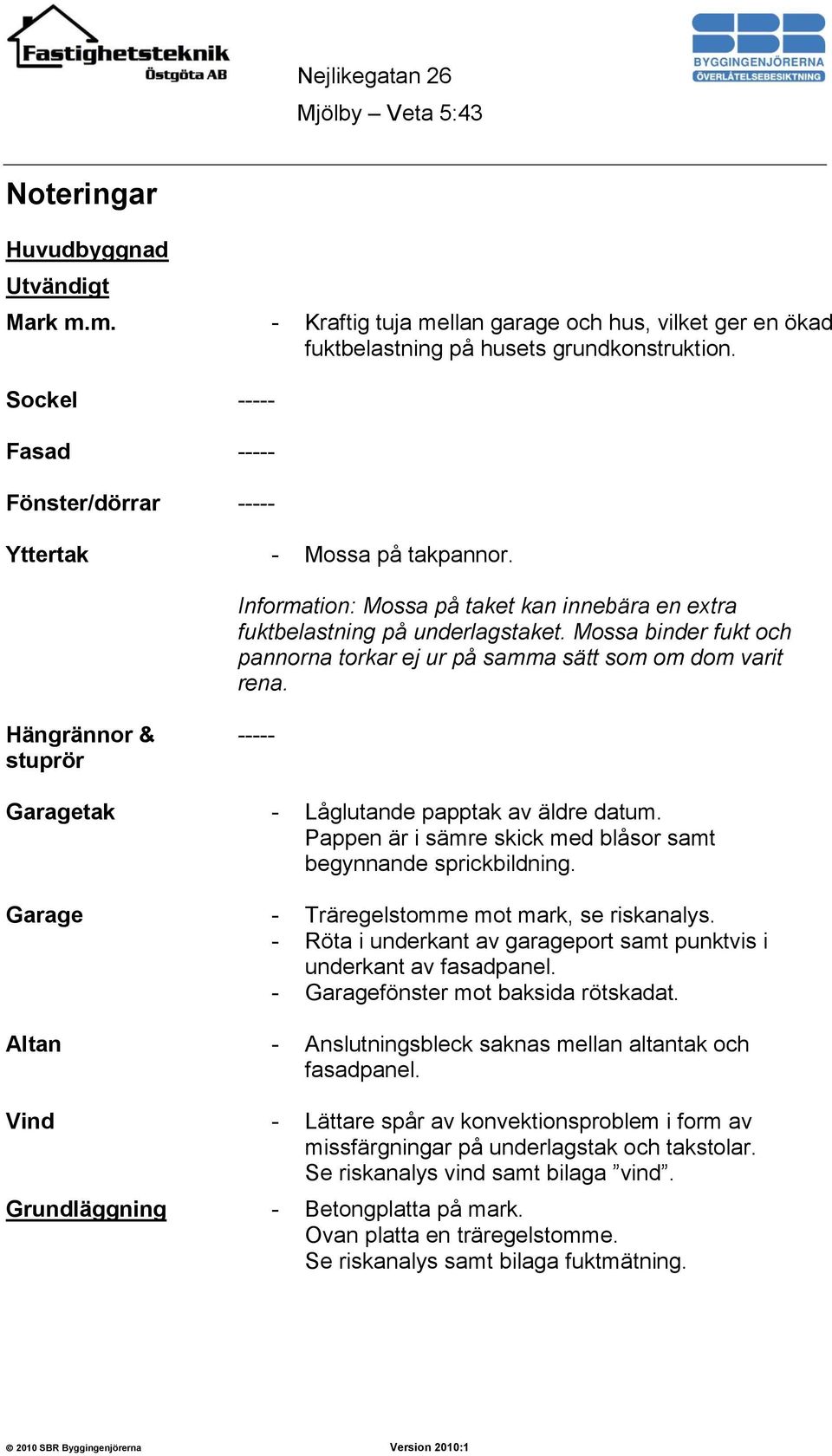Mossa binder fukt och pannorna torkar ej ur på samma sätt som om dom varit rena. Hängrännor & stuprör ----- Garagetak - Låglutande papptak av äldre datum.