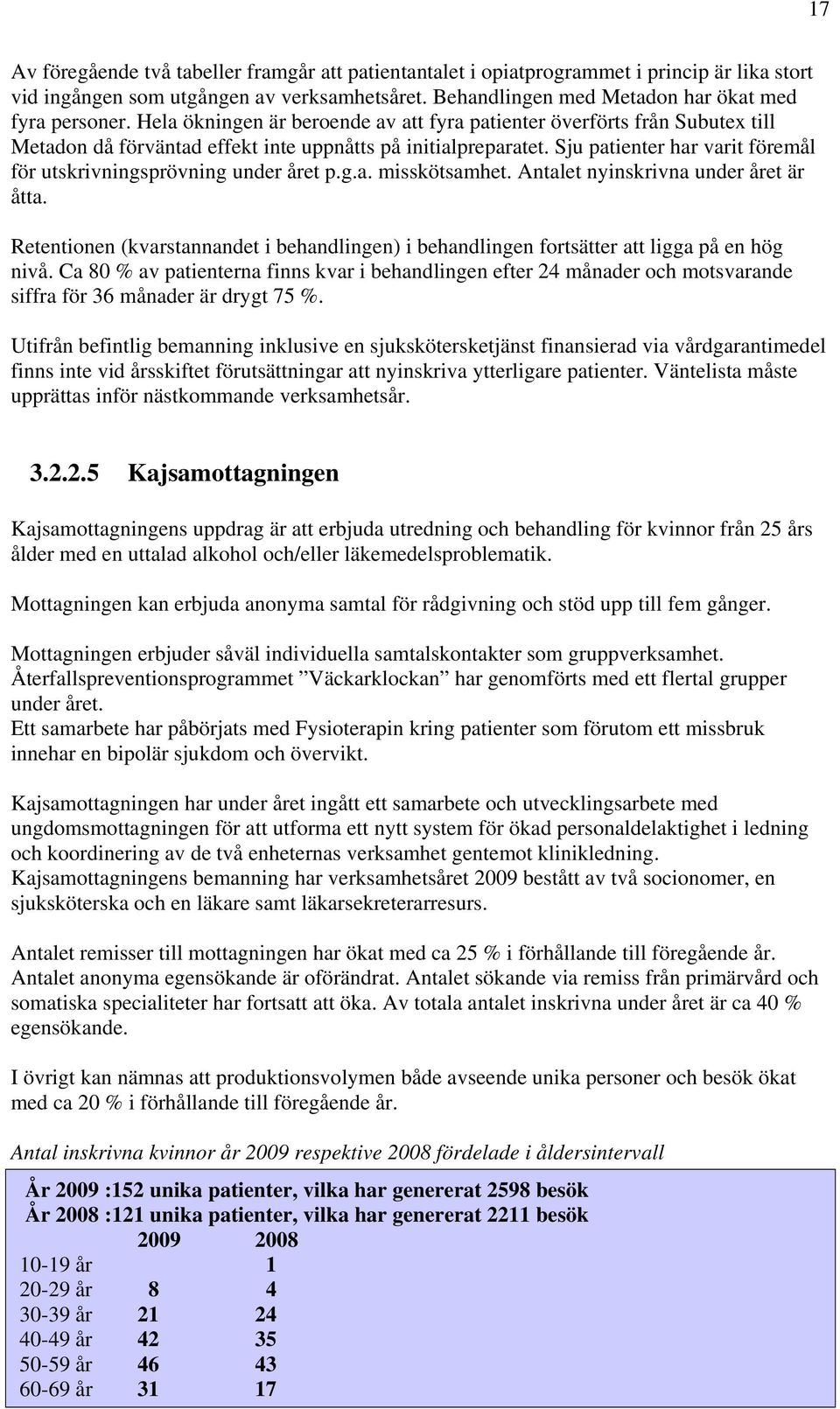 Sju patienter har varit föremål för utskrivningsprövning under året p.g.a. misskötsamhet. Antalet nyinskrivna under året är åtta.