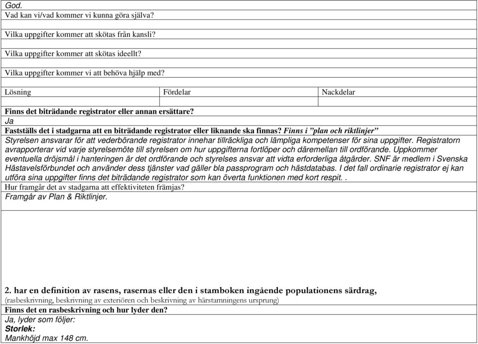 Registratorn avrapporterar vid varje styrelsemöte till styrelsen om hur uppgifterna fortlöper och däremellan till ordförande.