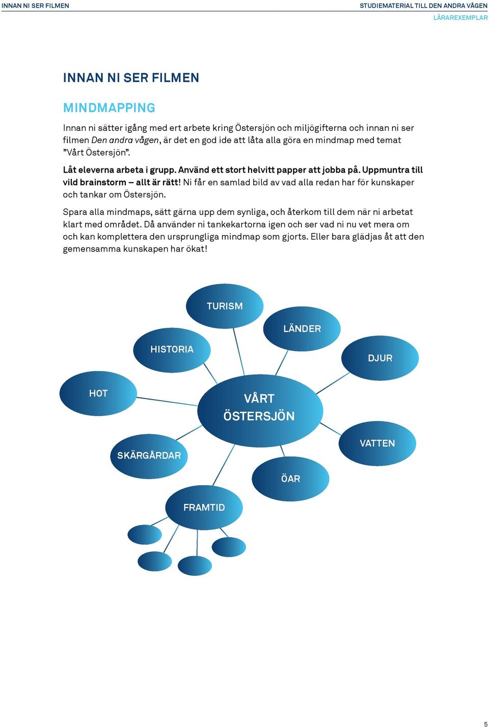 Ni får en samlad bild av vad alla redan har för kunskaper och tankar om Östersjön. Spara alla mindmaps, sätt gärna upp dem synliga, och återkom till dem när ni arbetat klart med området.