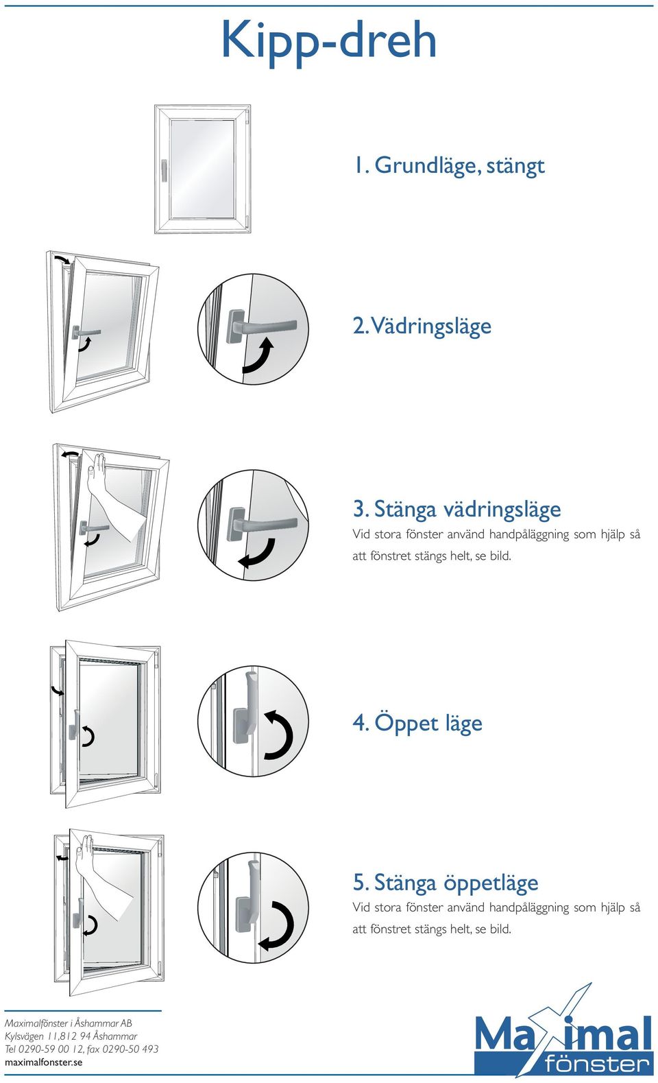 så att fönstret stängs helt, se bild. 4. Öppet läge 5.