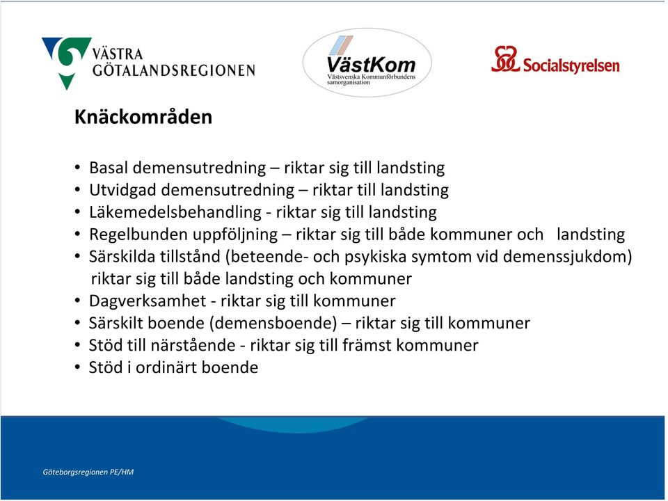 tillstånd (beteende och psykiska symtom vid demenssjukdom) riktar sig till både landsting och kommuner Dagverksamhet riktar