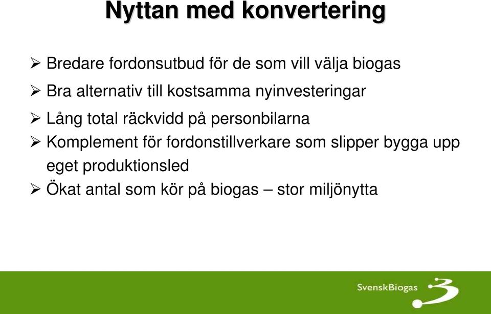 räckvidd på personbilarna Komplement för fordonstillverkare som