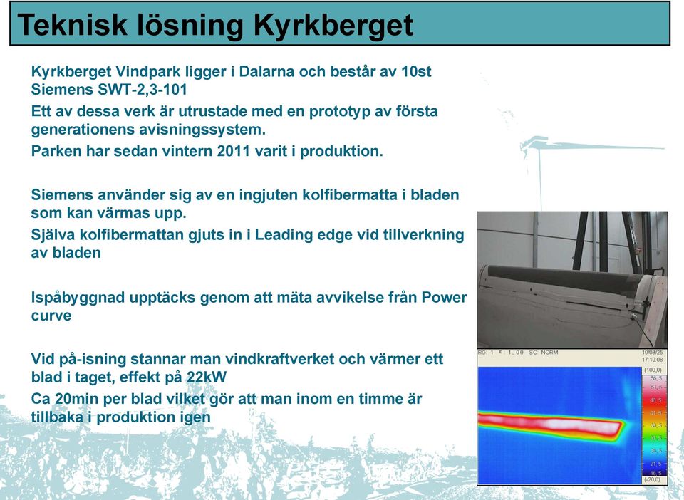 Siemens använder sig av en ingjuten kolfibermatta i bladen som kan värmas upp.