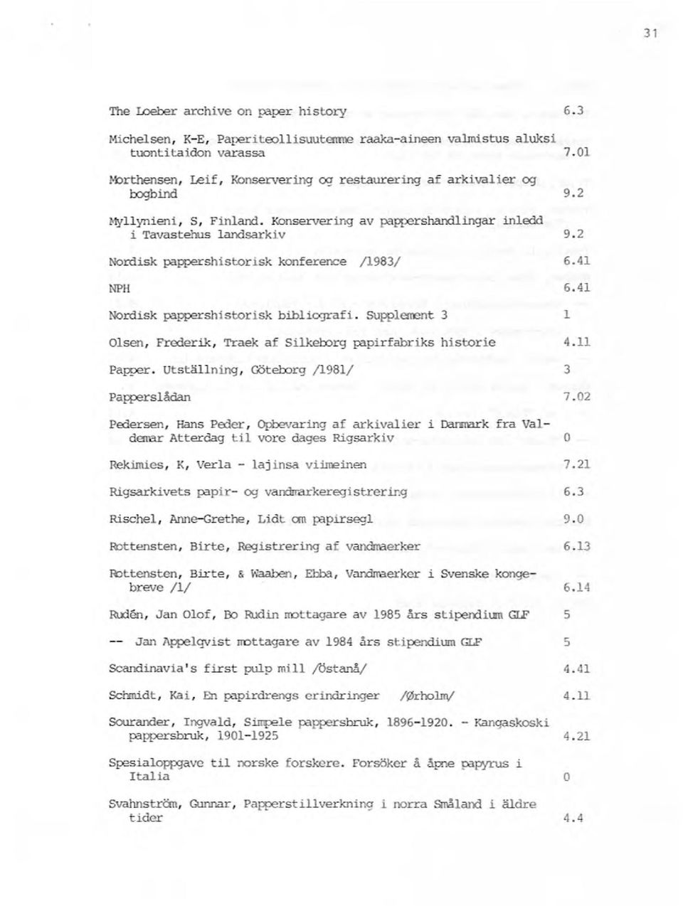 supplement 3 Olsen, Frederik, Traek af Silkex>rg papirfabriks hi storie Papper. Utställning, Göteborg /1981/ Pawerslådan inledd 9.2 6.41 6.41 l 4.11 3 7.02 Pedersen, Hans Peder, O!