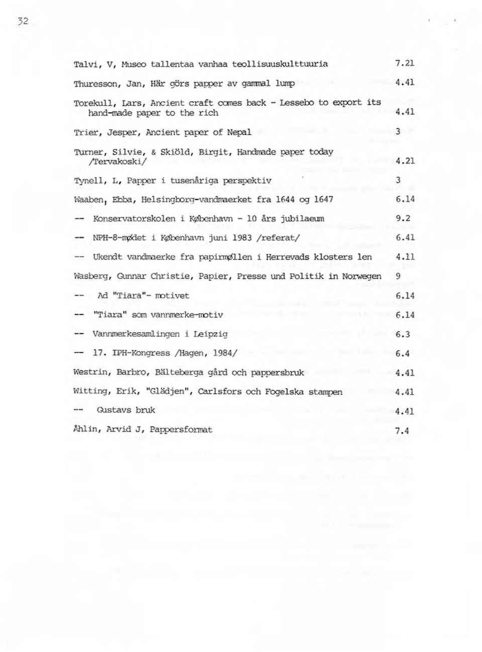 21 Tynel1, L, PaQ:ler i tusenåriga perspektiv 3 Naaben, Ebba, He1singtorg- vandrraerket fra 1644 og 1647 6.14 Konservatorskolen i K9fuenhavn - 10 års jubilaeum 9.