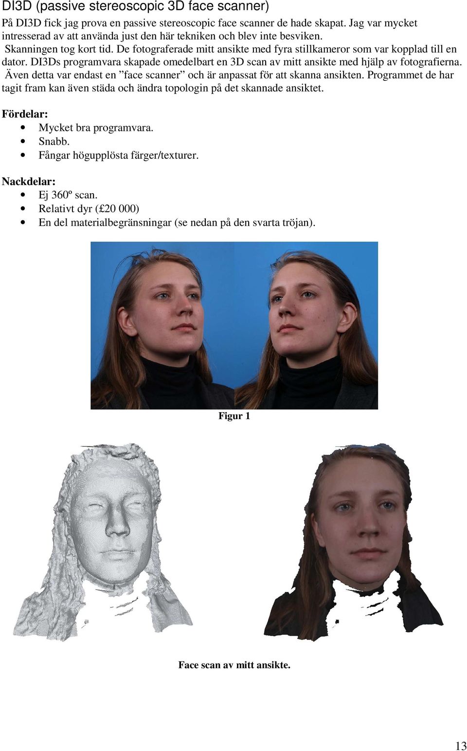 DI3Ds programvara skapade omedelbart en 3D scan av mitt ansikte med hjälp av fotografierna. Även detta var endast en face scanner och är anpassat för att skanna ansikten.