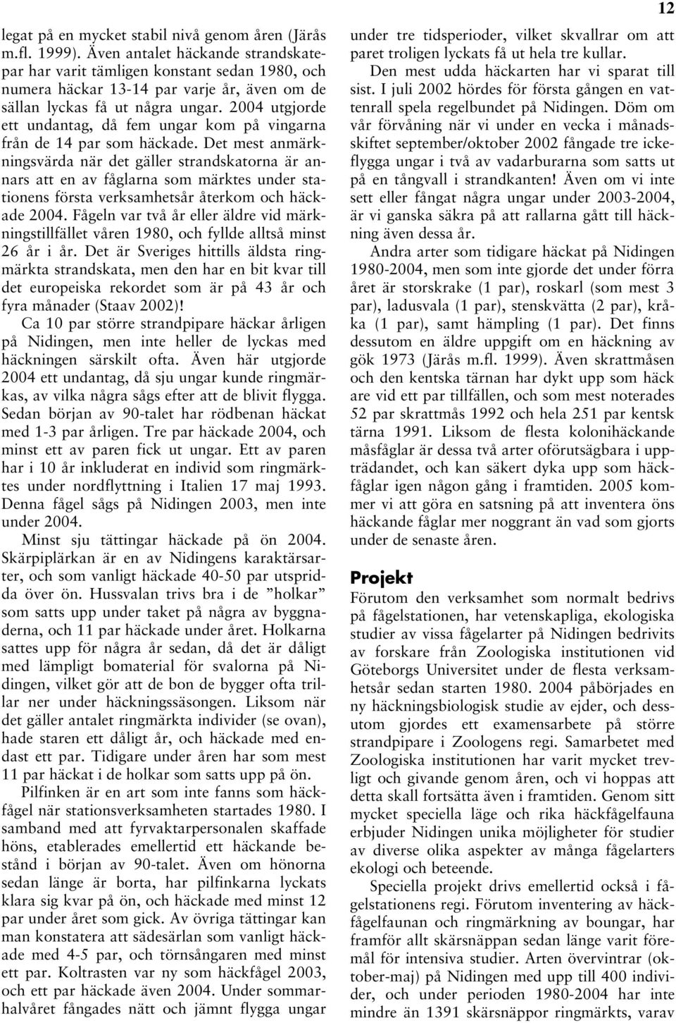 2004 utgjorde ett undantag, då fem ungar kom på vingarna från de 14 par som häckade.