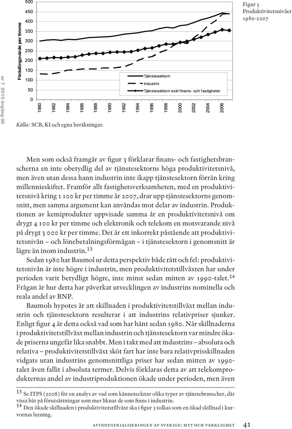 förklarar finans- och fastighetsbranscherna en inte obetydlig del av tjänstesektorns höga produktivitetsnivå, men även utan dessa hann industrin inte ikapp tjänstesektorn förrän kring