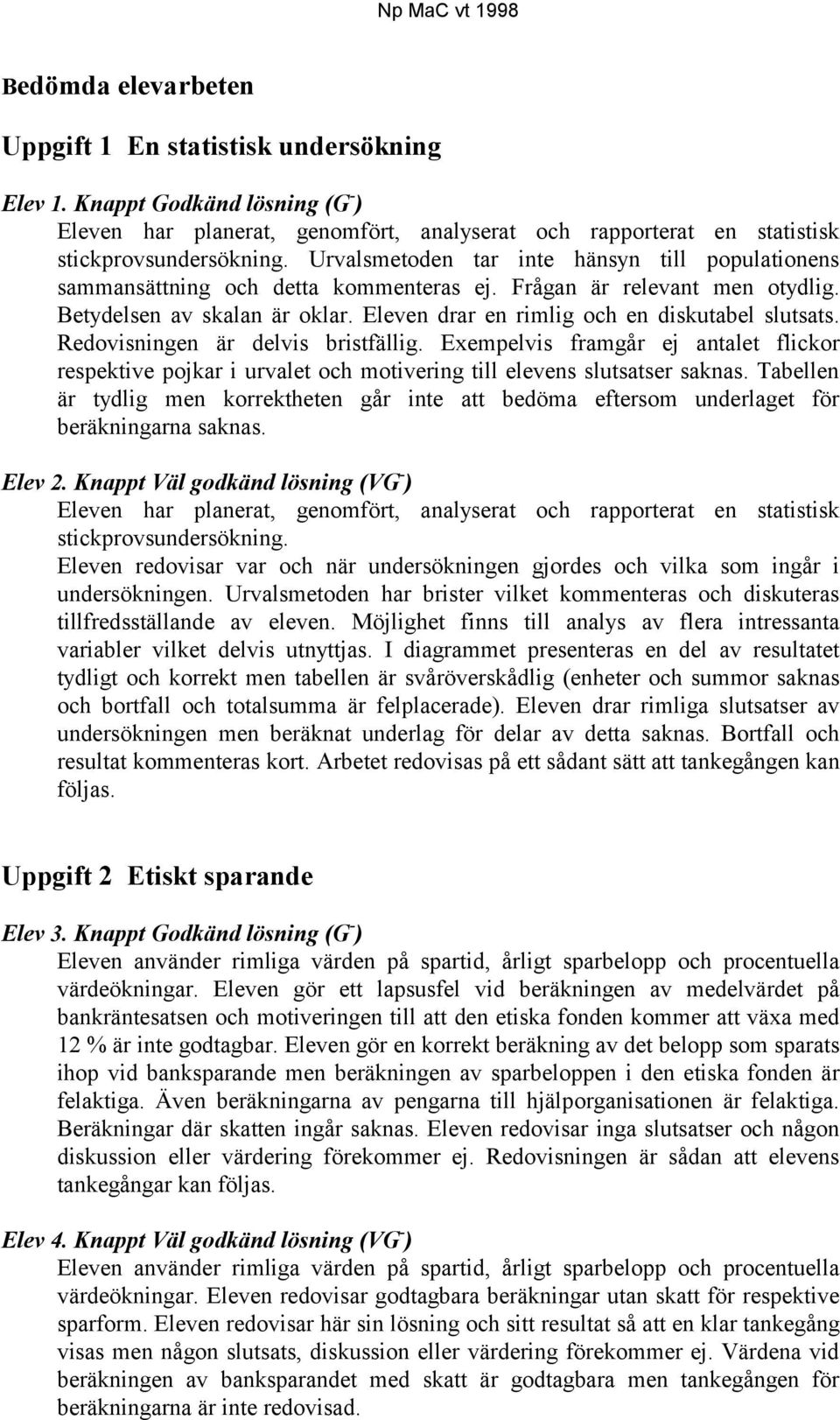 Eleven drar en rimlig och en diskutabel slutsats. Redovisningen är delvis bristfällig. Exempelvis framgår ej antalet flickor respektive pojkar i urvalet och motivering till elevens slutsatser saknas.