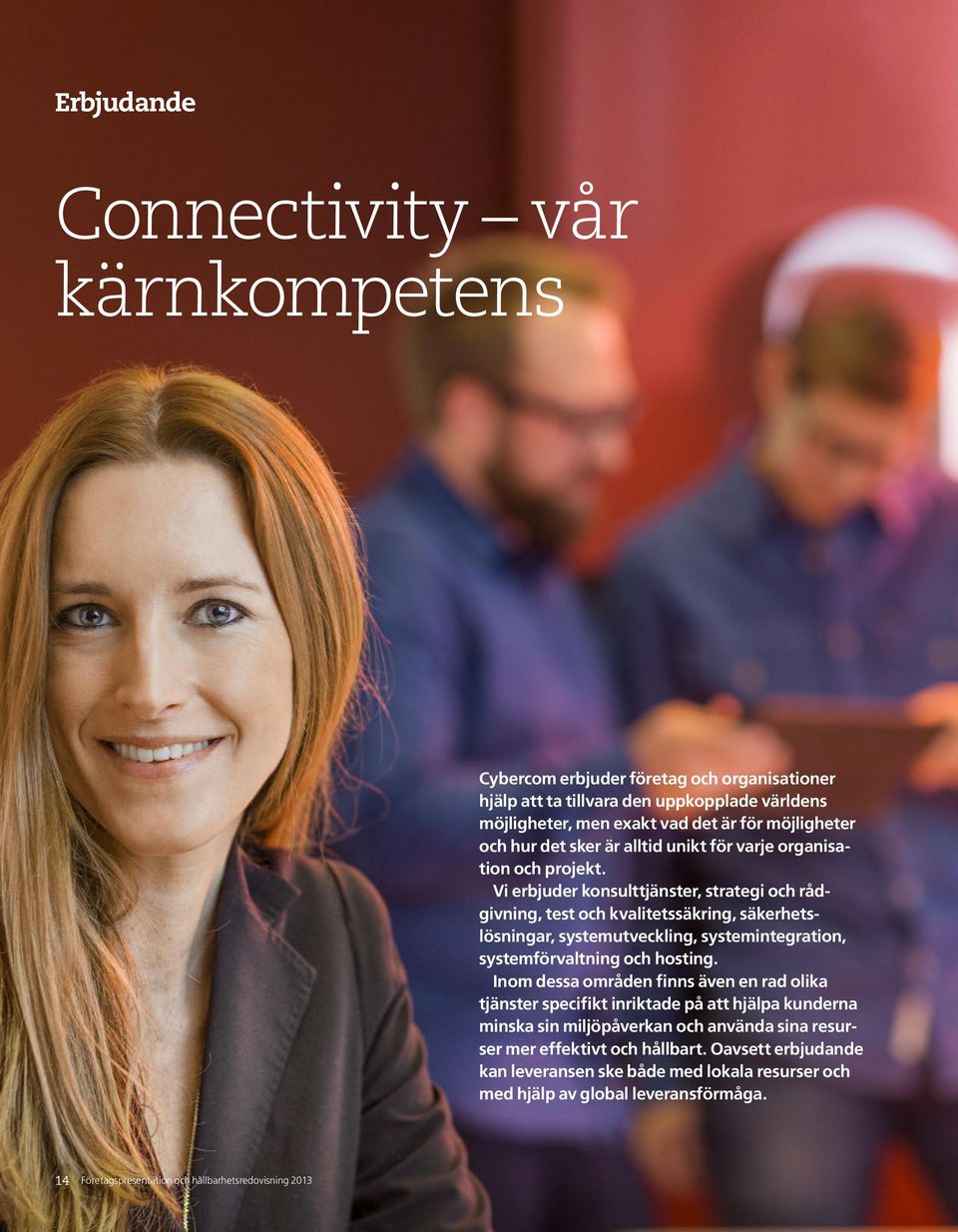 Vi erbjuder konsulttjänster, strategi och rådgivning, test och kvalitetssäkring, säkerhetslösningar, systemutveckling, systemintegration, systemförvaltning och hosting.