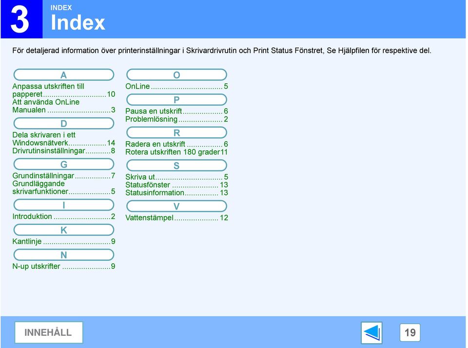 ..8 G Grundinställningar...7 Grundläggande skrivarfunktioner...5 I Introduktion... K Kantlinje...9 N N-up utskrifter...9 O OnLine.