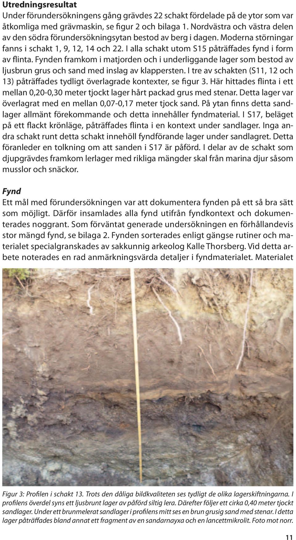 Fynden framkom i matjorden och i underliggande lager som bestod av ljusbrun grus och sand med inslag av klappersten.