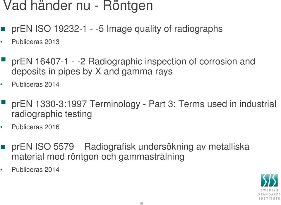 1330-3:1997 Terminology - Part 3: Terms used in industrial radiographic testing Publiceras 2016 pren ISO