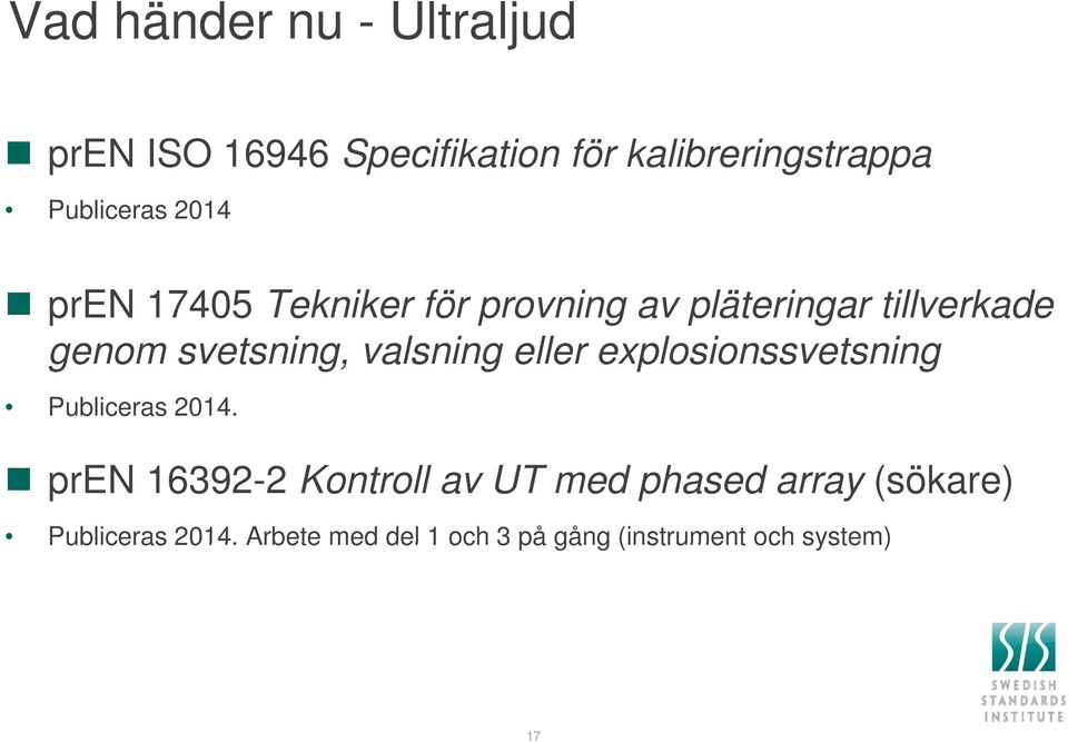 svetsning, valsning eller explosionssvetsning Publiceras 2014.