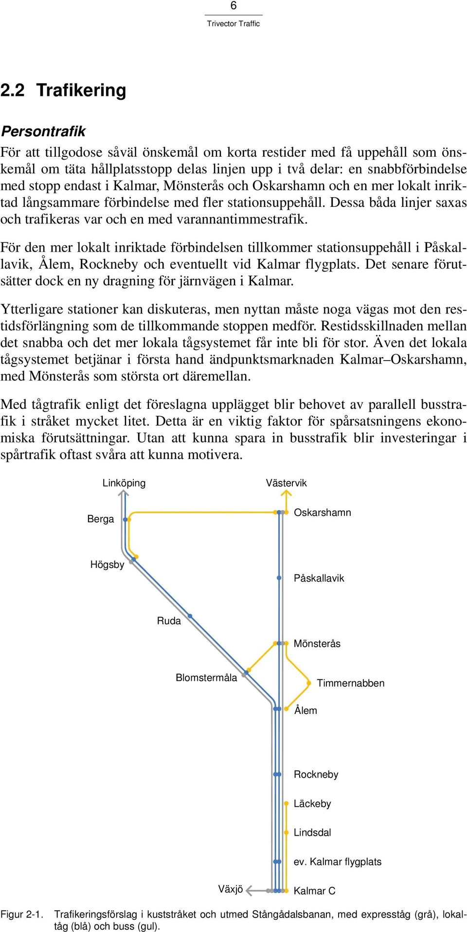 För den mer lokalt inriktade förbindelsen tillkommer stationsuppehåll i Påskallavik, Ålem, Rockneby och eventuellt vid Kalmar flygplats.