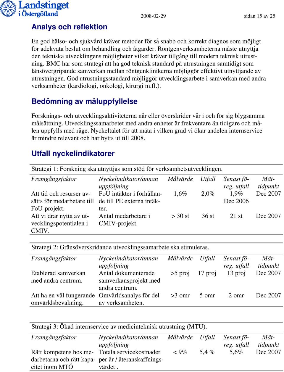 BMC har som strategi att ha god teknisk standard på utrustningen samtidigt som länsövergripande samverkan mellan röntgenklinikerna möjliggör effektivt utnyttjande av utrustningen.