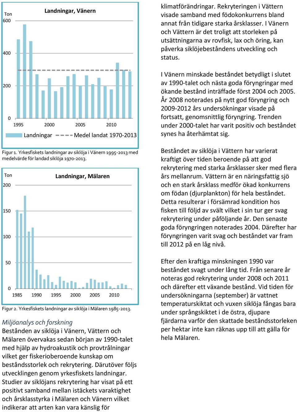 I Vänern minskade beståndet betydligt i slutet av 199-talet och nästa goda föryngringar med ökande bestånd inträffade först 24 och 25.