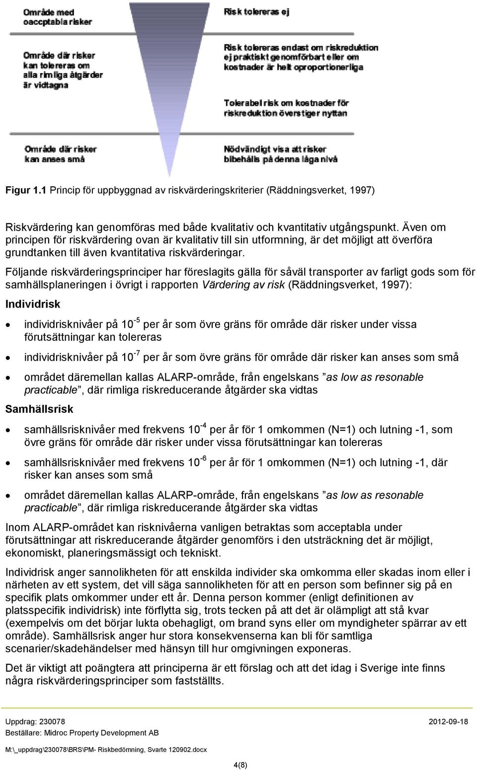 Följande riskvärderingsprinciper har föreslagits gälla för såväl transporter av farligt gods som för samhällsplaneringen i övrigt i rapporten Värdering av risk (Räddningsverket, 1997): Individrisk