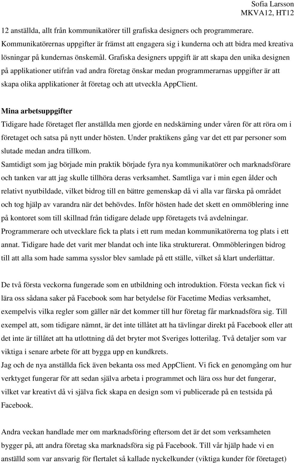 Grafiska designers uppgift är att skapa den unika designen på applikationer utifrån vad andra företag önskar medan programmerarnas uppgifter är att skapa olika applikationer åt företag och att