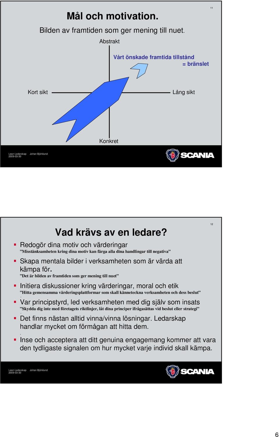 framtiden som ger mening till nuet Initiera diskussioner kring värderingar, moral och etik Hitta gemensamma värderingsplattformar som skall känneteckna verksamheten och dess beslut Var principstyrd,