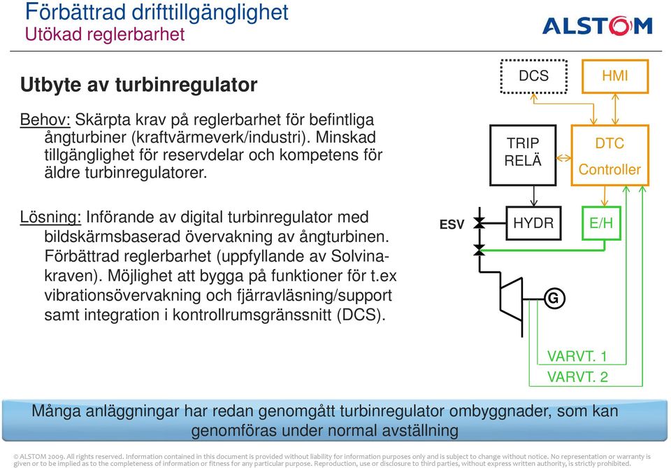 TRIP RELÄ DTC Controller Lösning: Införande av digital turbinregulator med bildskärmsbaserad övervakning av ångturbinen. Förbättrad reglerbarhet (uppfyllande av Solvinakraven).