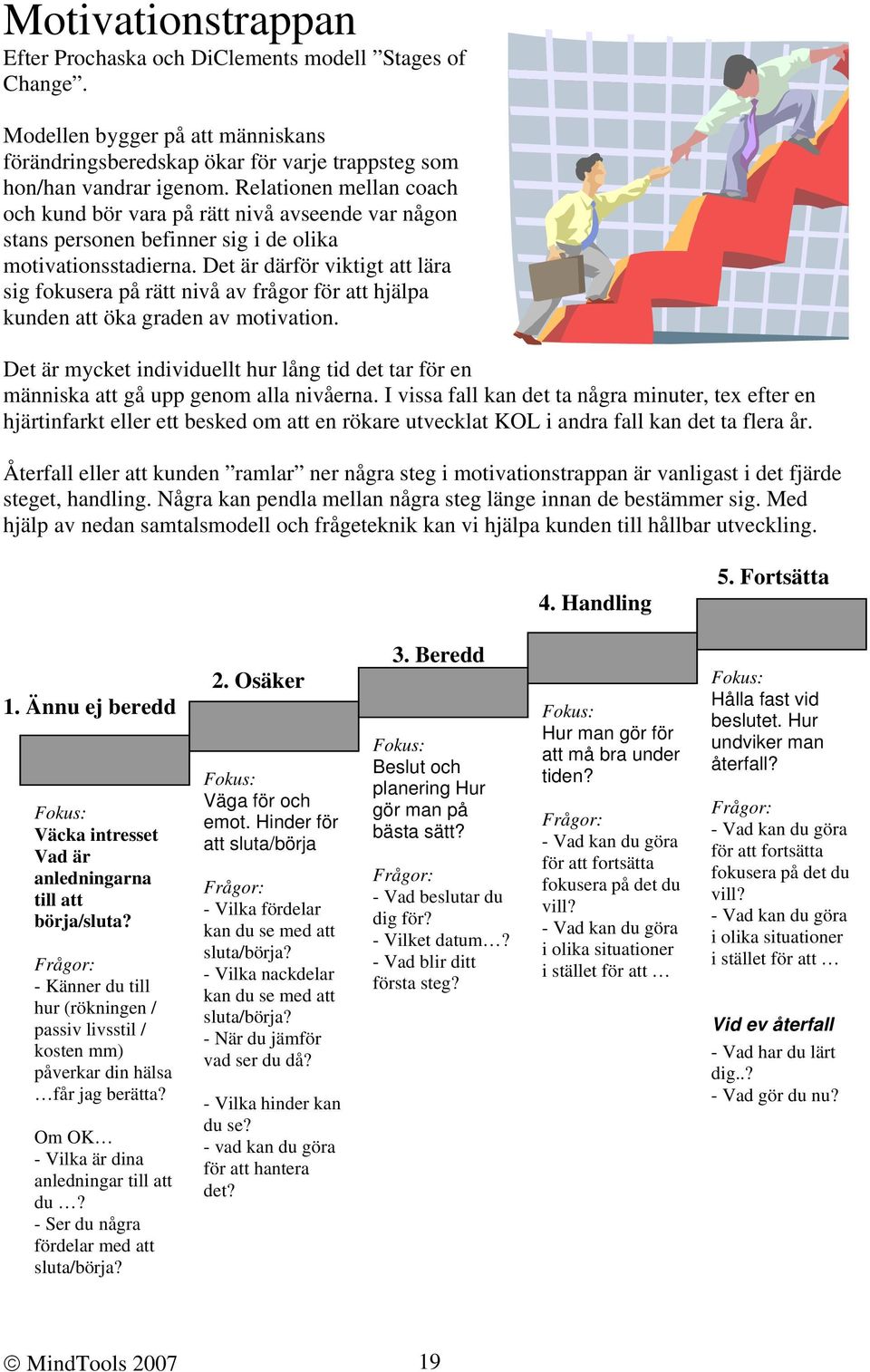 Det är därför viktigt att lära sig fokusera på rätt nivå av frågor för att hjälpa kunden att öka graden av motivation.