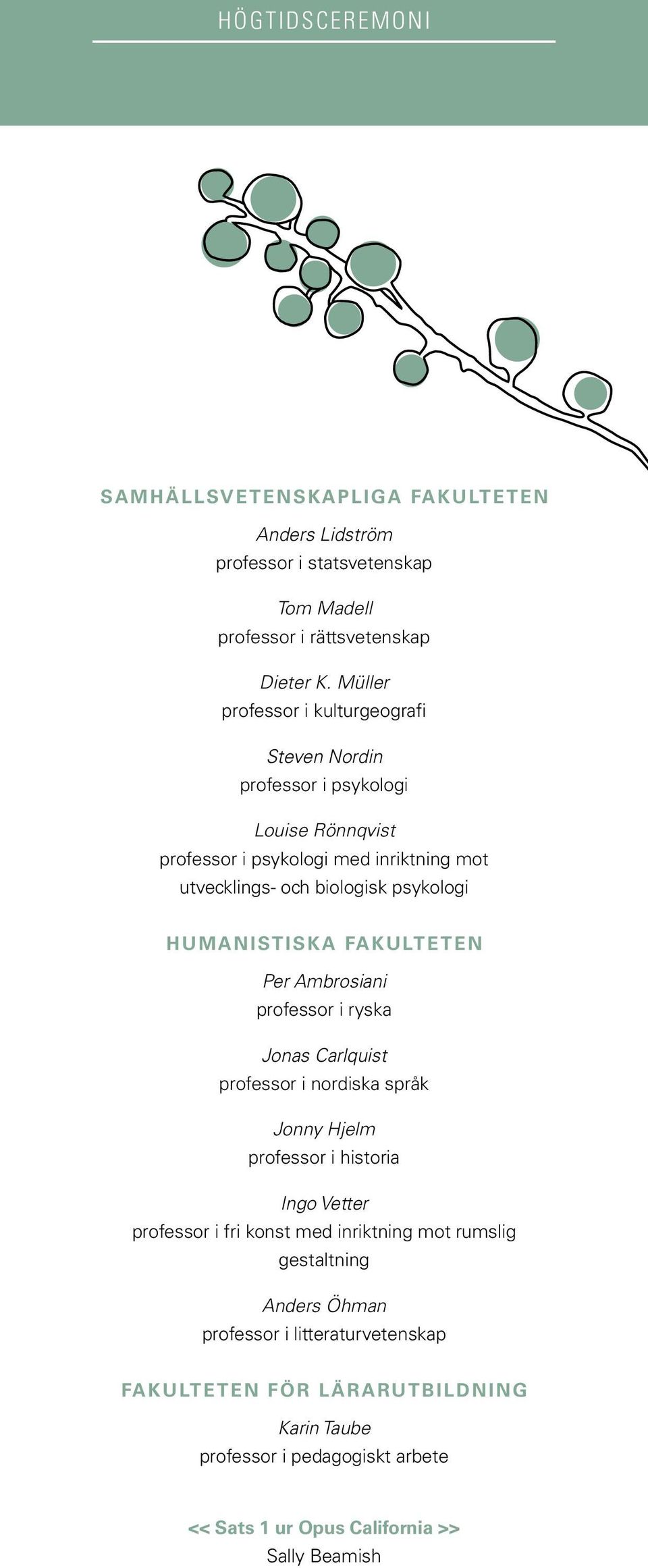 Humanistiska fakulteten Per Ambrosiani professor i ryska Jonas Carlquist professor i nordiska språk Jonny Hjelm professor i historia Ingo Vetter professor i fri konst