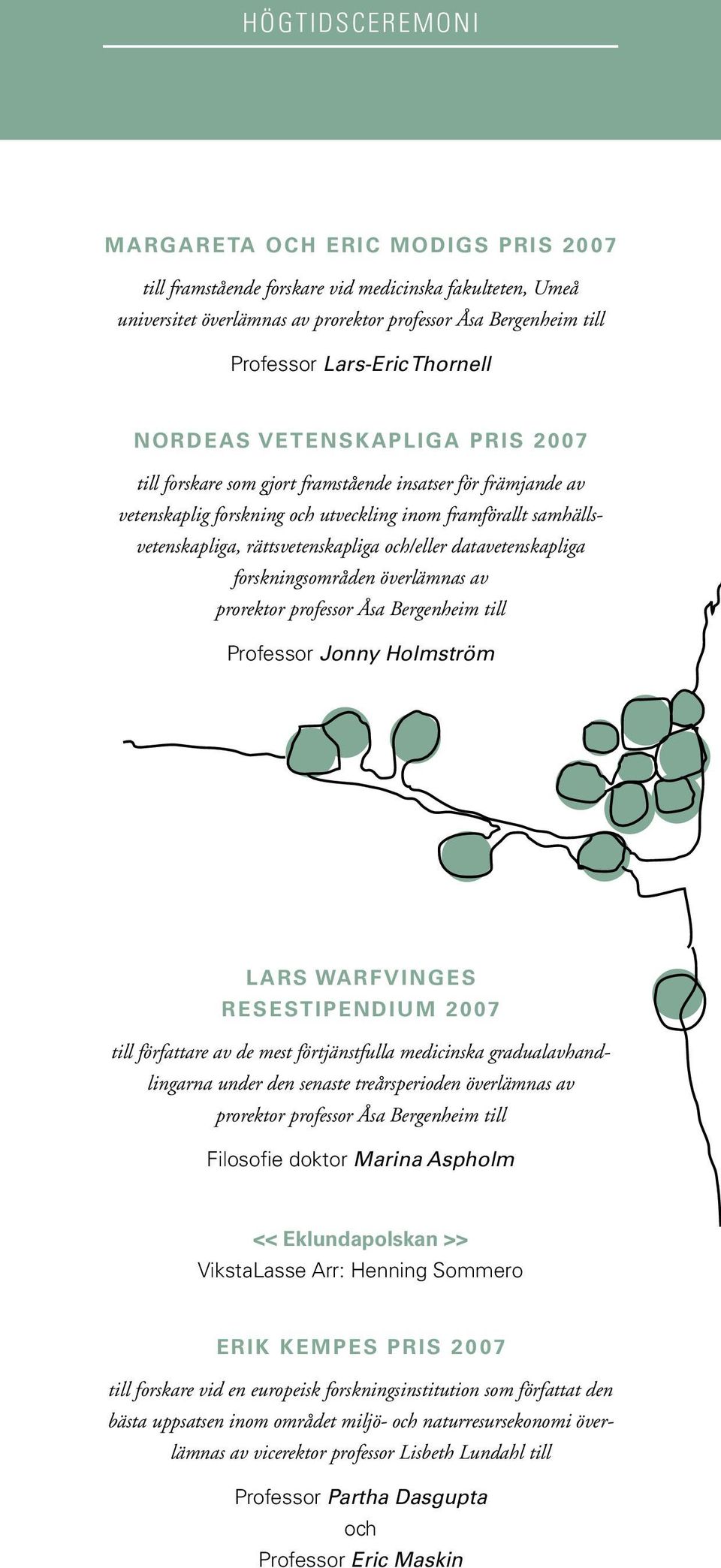 och/eller datavetenskapliga forsknings områden överlämnas av prorektor professor Åsa Bergenheim till Professor Jonny Holmström Lars Warfvinges resestipendium 20 07 till författare av de mest