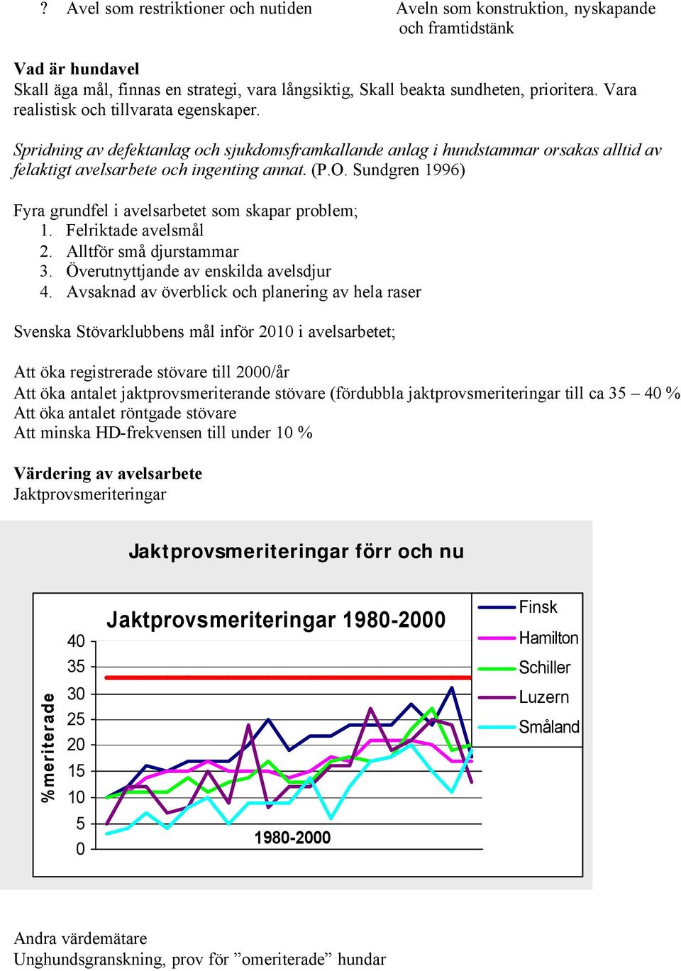 Sundgren 1996) Fyra grundfel i avelsarbetet som skapar problem; 1. Felriktade avelsmål 2. Alltför små djurstammar 3. Överutnyttjande av enskilda avelsdjur 4.