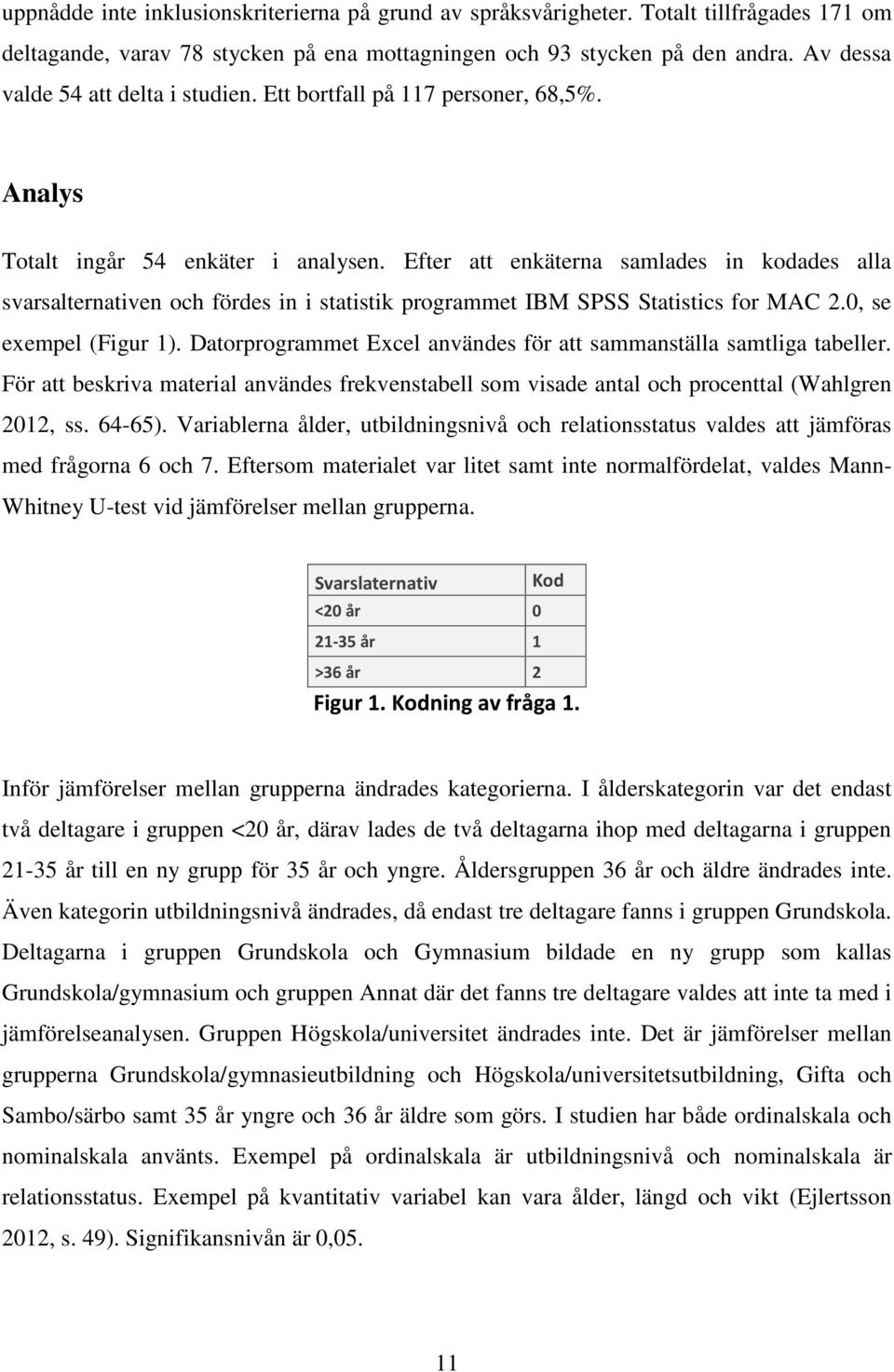 Efter att enkäterna samlades in kodades alla svarsalternativen och fördes in i statistik programmet IBM SPSS Statistics for MAC 2.0, se exempel (Figur 1).