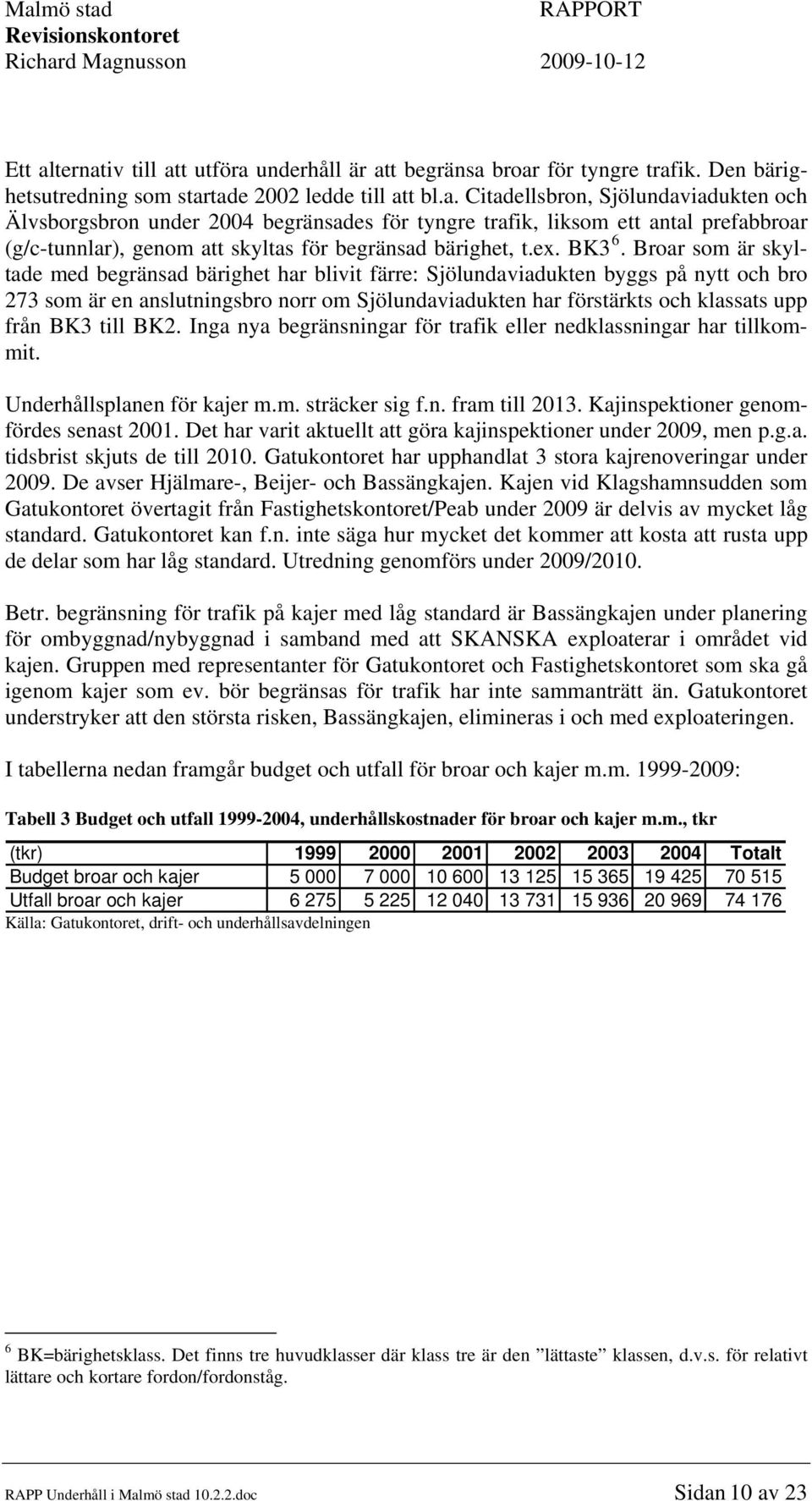Broar som är skyltade med begränsad bärighet har blivit färre: Sjölundaviadukten byggs på nytt och bro 273 som är en anslutningsbro norr om Sjölundaviadukten har förstärkts och klassats upp från BK3