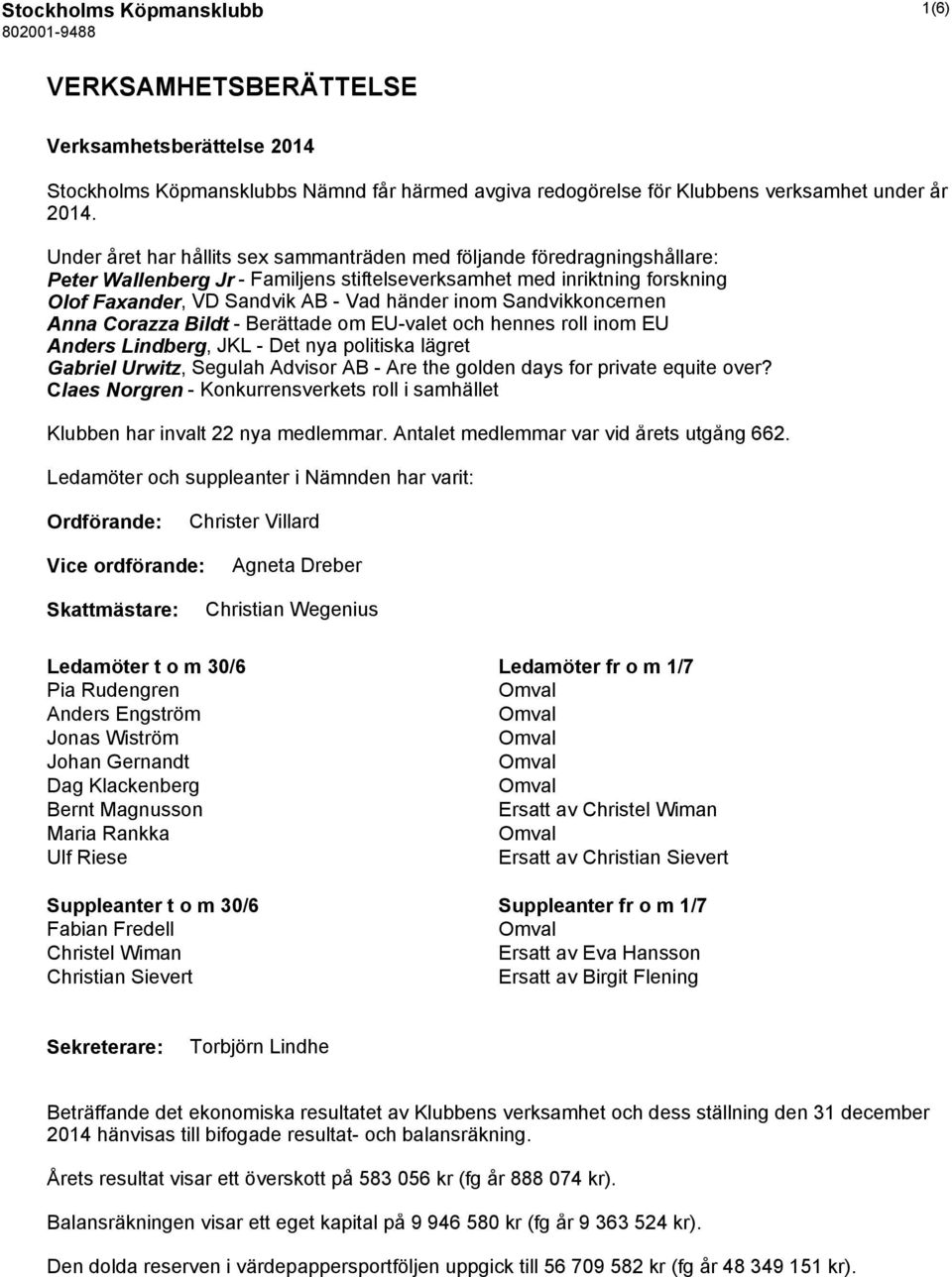 Sandvikkoncernen Anna Corazza Bildt - Berättade om EU-valet och hennes roll inom EU Anders Lindberg, JKL - Det nya politiska lägret Gabriel Urwitz, Segulah Advisor AB - Are the golden days for