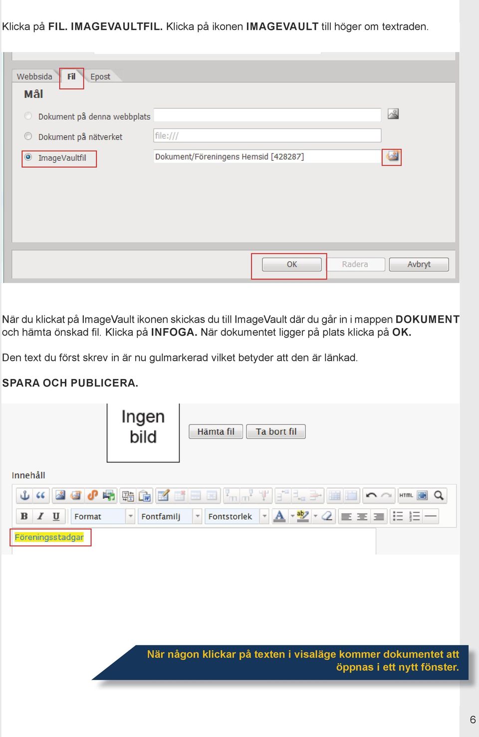 fil. Klicka på INFOGA. När dokumentet ligger på plats klicka på OK.
