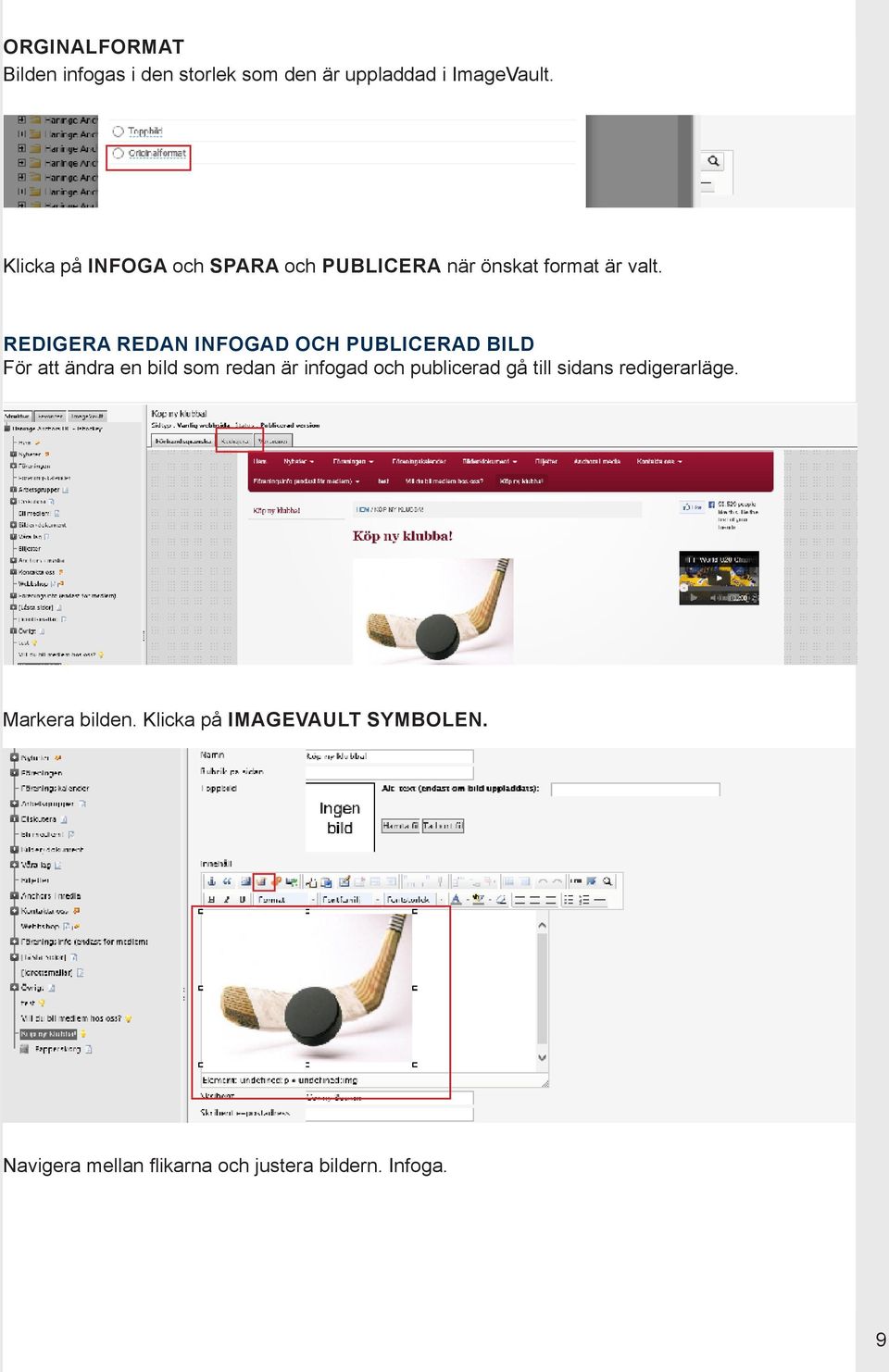 REDIGERA REDAN INFOGAD OCH PUBLICERAD BILD För att ändra en bild som redan är infogad och