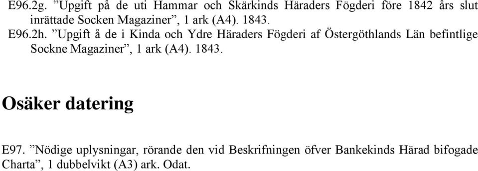 Magaziner, 1 ark (A4). 1843. E96.2h.